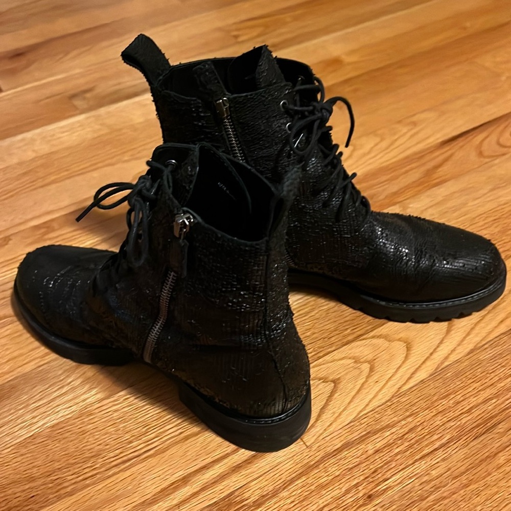 Eileen Fisher lace up combat boot black Leather